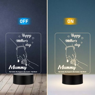 Happy Mothers Day 3D Illusion Night Lamp with Warm White Light & USB Powered | Mom Hand Holding Design Emotional Gift for Mom from Daughter & Son